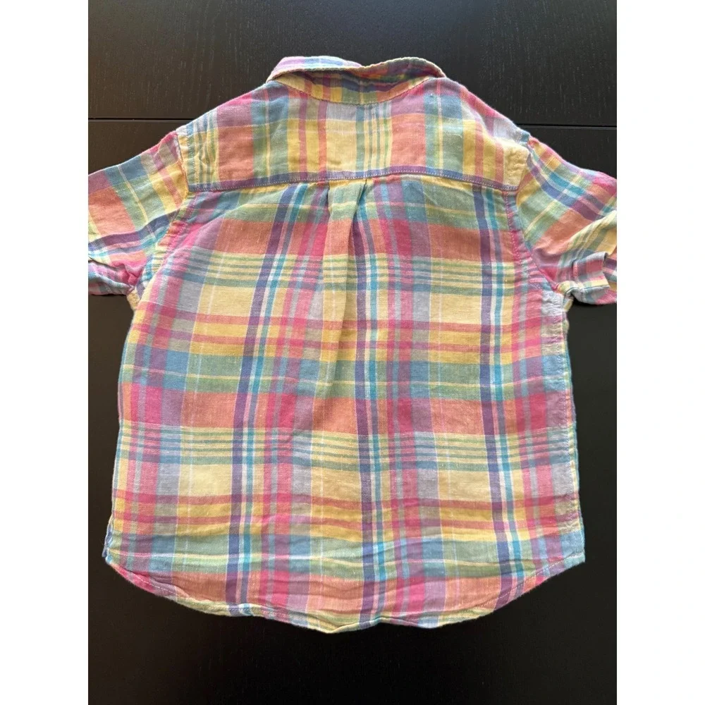 Ralph Lauren Baby 100% Linen Shirt Size 12 Months Plaid Resortwear Summer